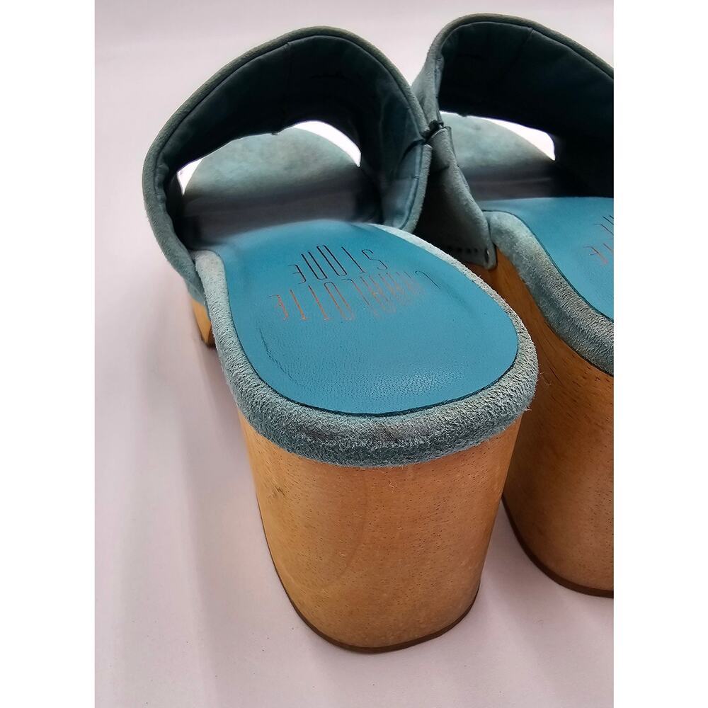 Charlotte Stone Women's Size 9 Kayla Aqua Suede Open Toe Clog Sandals - Picture 3 of 12